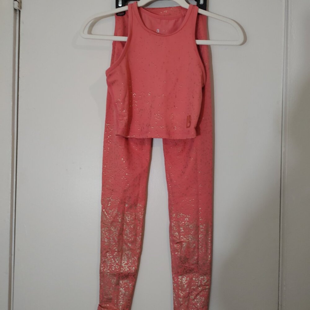 Two piece rose coral gold splatter buffbunny set